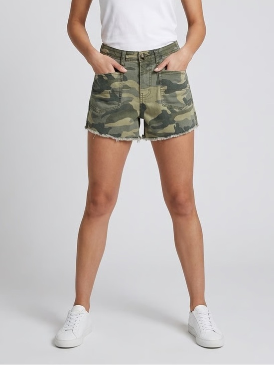 1.4.3. Story by Line Up Pants - 143 STORY | Green Camo High Waisted Cut Off Shorts Sz S